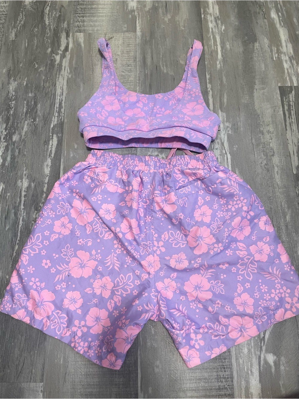 Kulani Kinis Lilac and Pink Floral Swim Shorts and Top - Picture 3 of 5